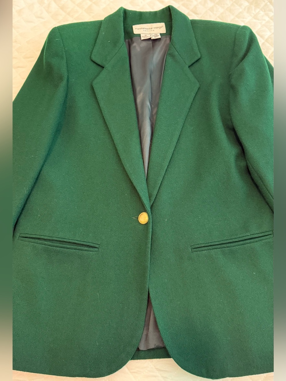 Vintage Fundamental Things Emerald Green Single-Button 100% Wool Blazer